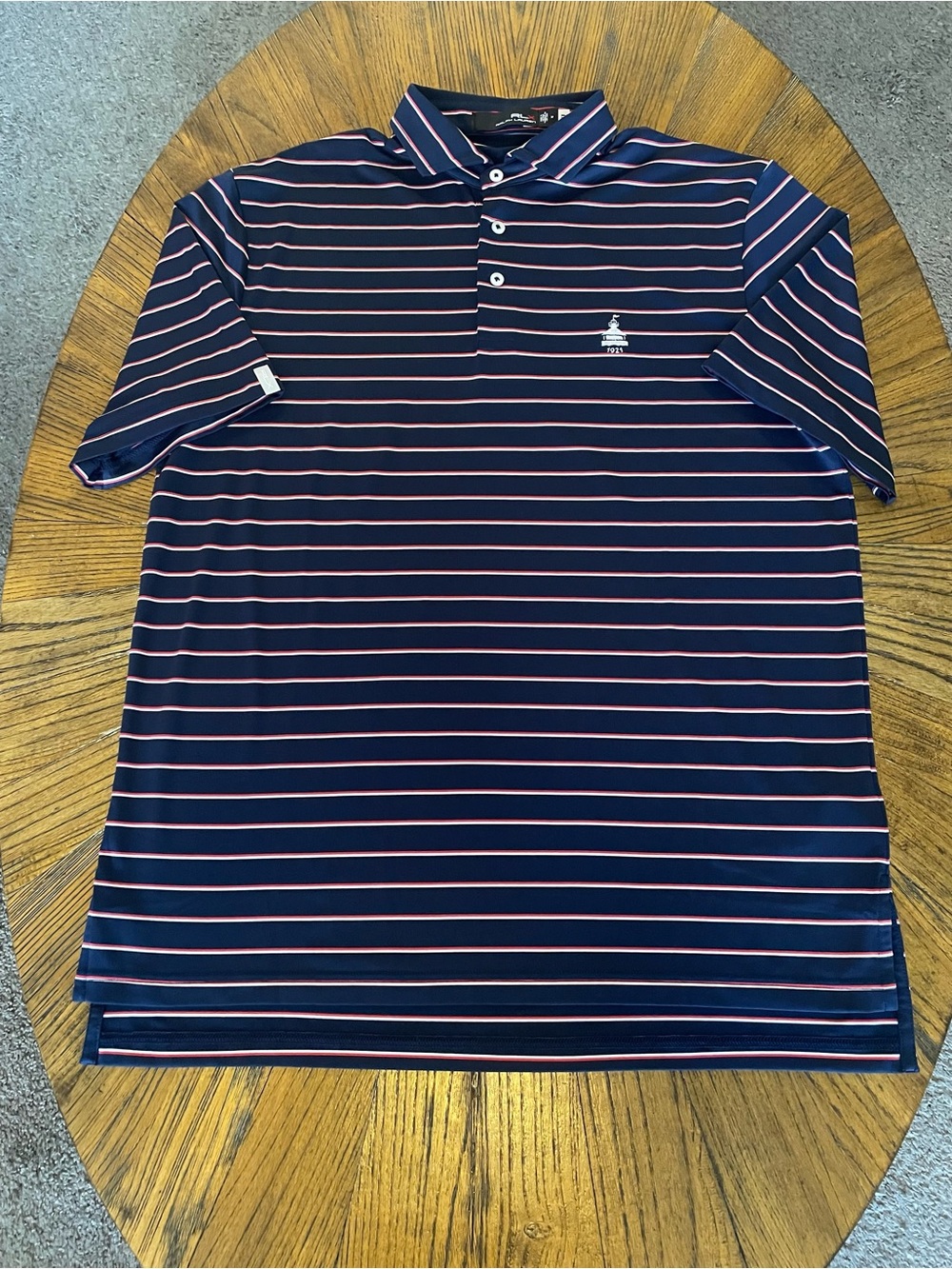RLX Ralph Lauren Navy Polo with Red and White Stripes